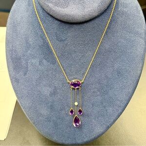 Antique Amethyst and pearl 15 kt gold necklace